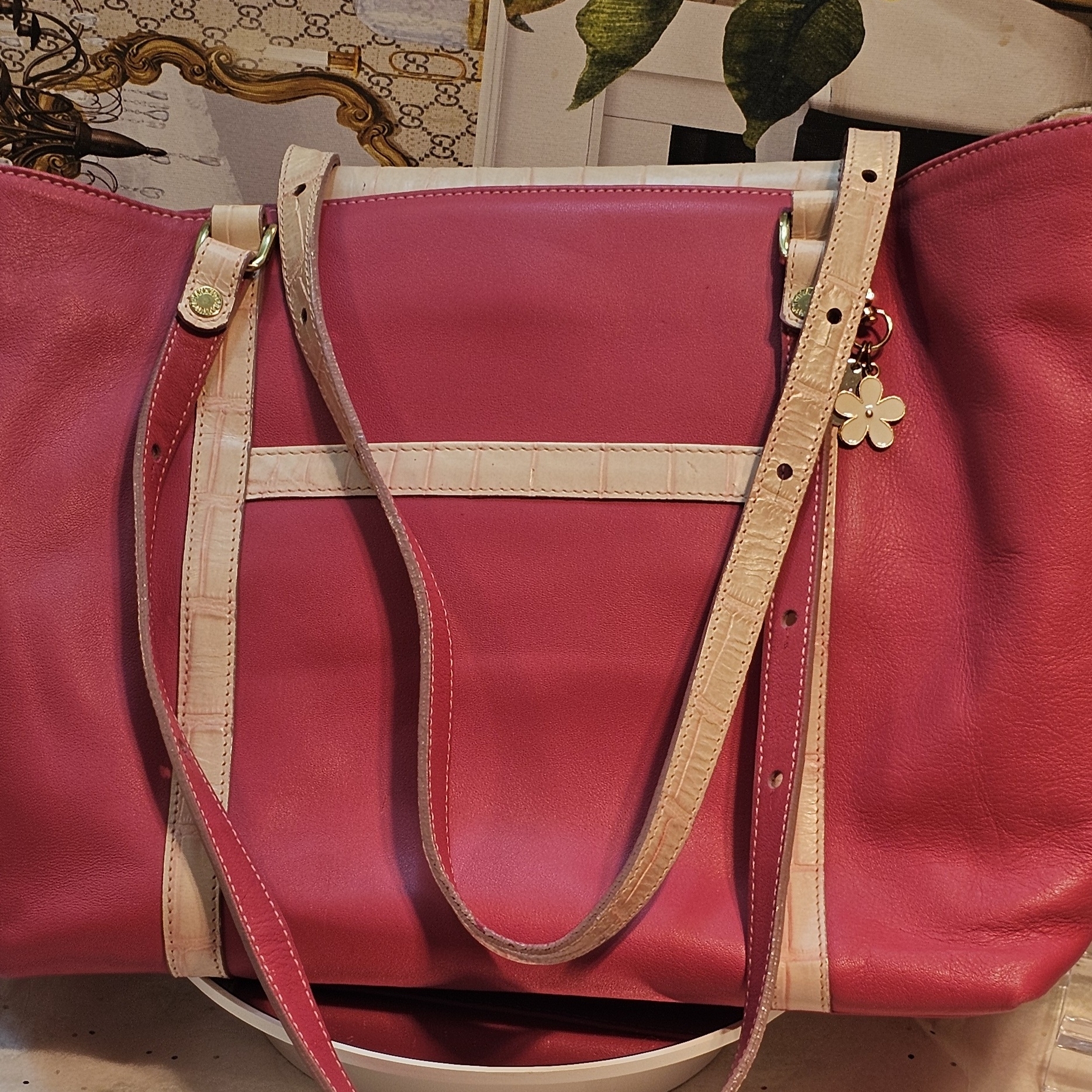 Brahmin Ginger Pink And Cream Sanibel Tote Bag